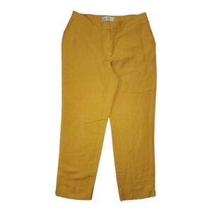 Kasper Pants Womens Size 6P 6 Petites Mustard Yellow Linen Blend Light Beachy